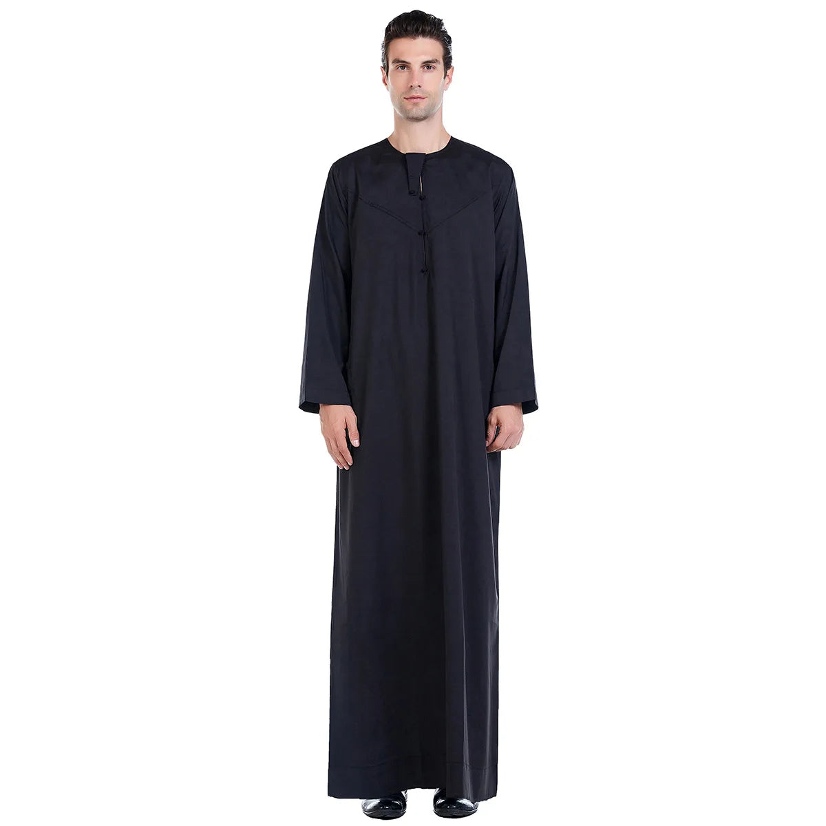 Men Abaya Solid Muslim Long Sleeve Button Dress Pakistan Islam Clothing Jubba Thobe Saudi Arabia Kleding Kaftan Oman Qamis Homme
