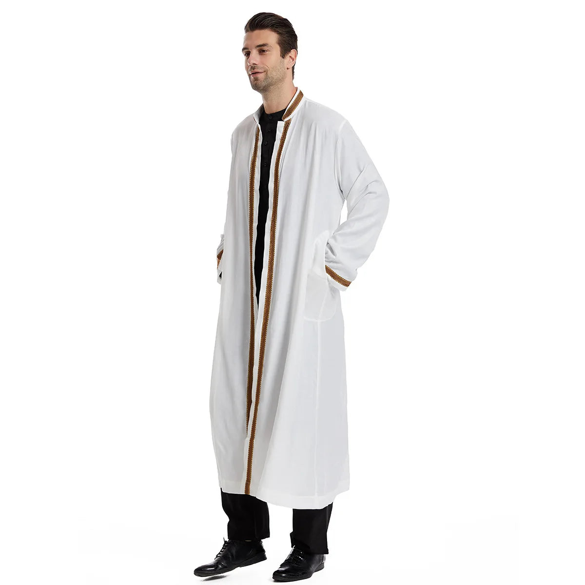 Elegant Bisht for Men Arabic Thobe Outer Robe Fashion Embroidery Islamic Jubba Kaftan Formal Ceremony Wear