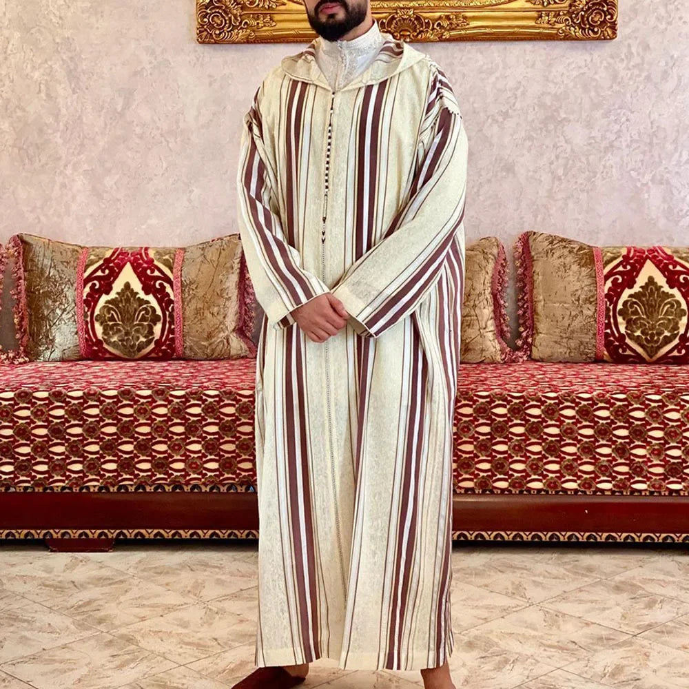 2026 Men's Muslim Thobe Middle East Jubba Thobe Long Sleeves Islamic Robe Men Muslim Dress Saudi Arabic Hooded Thobe Abaya Male