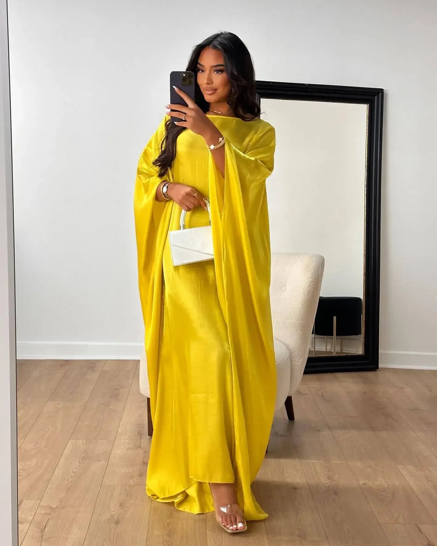 Ramadan Summer Batwing Sleeve Satin Butterfly Abaya Islam Muslim Maxi Dress Kebaya Women Kaftan Robe Musulmane Femme Vestidos