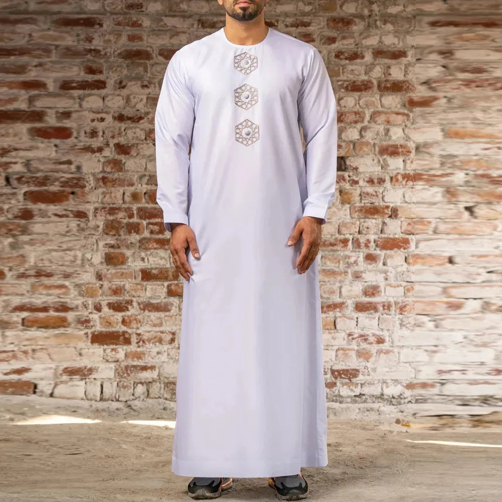 2025 Muslim Fashion Abayas for Men Solid Color Embroidery Long Robe Men Jubba Thobe Saudi Arab Musulman Shirts Islamic Clothing