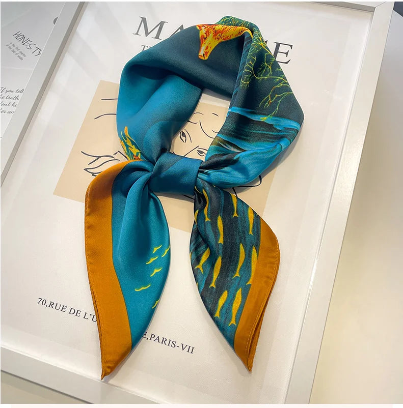 Handkerchiefs Hair Silk Scarf 70*70cm Print Satin Big Square Silk Scarves Shawls For Women Luxury Brand Designer Hijab Headband