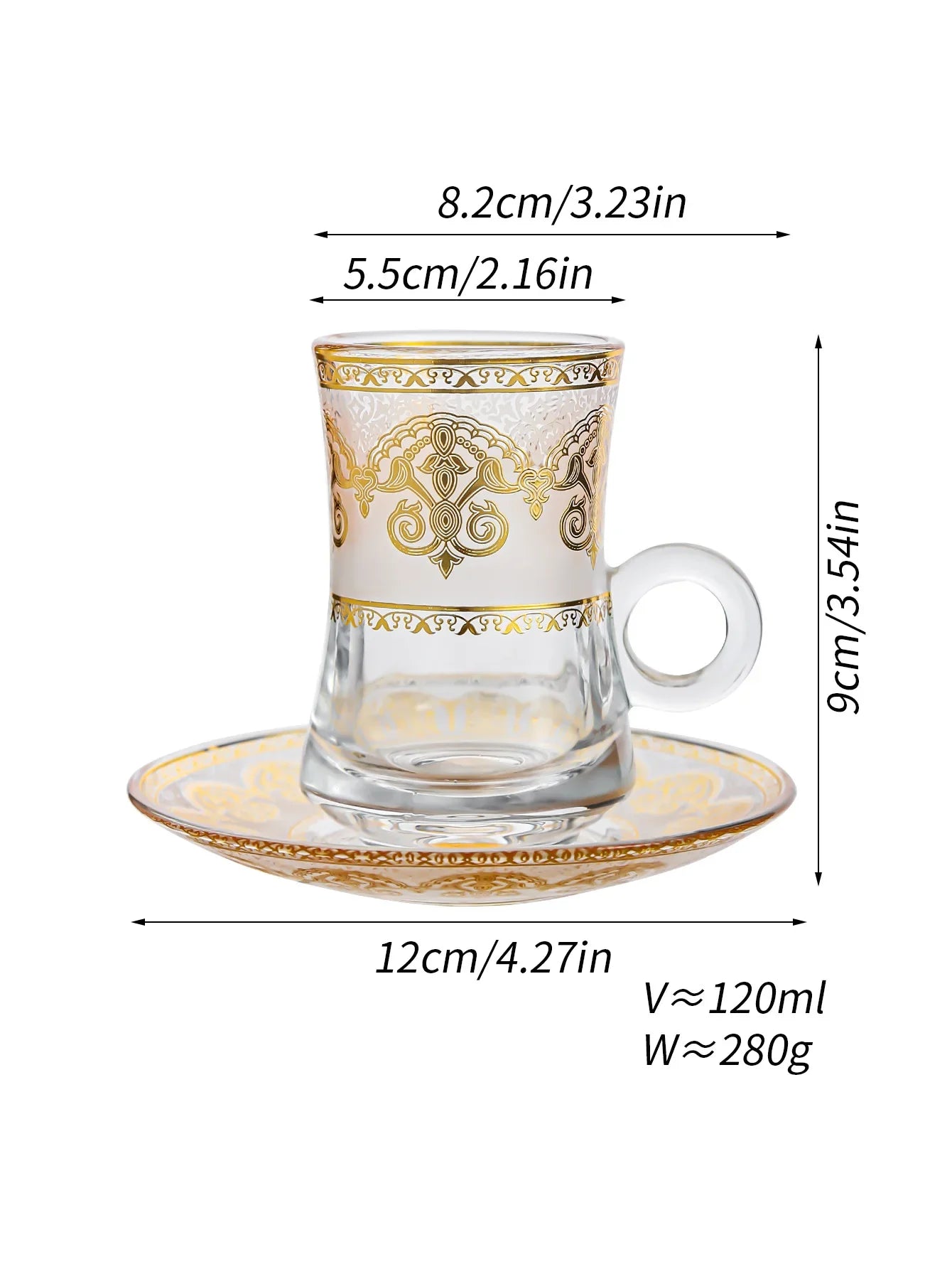6 Pack Creative Transparent Glass Mug Hot Gold Embossed Flower Glass Coffee Latte Mug
