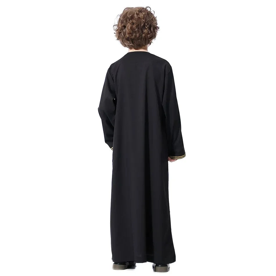 Teenage Boys' Summer Muslim Robe Kids Arab Folk Clothes Boys Solid Color Thobe 5-14 Years National Outfit for Children New