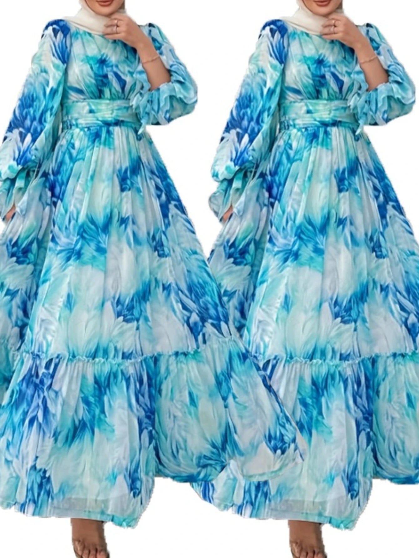 Eid Women Dress Abaya Muslim Boho Tie Dye Print Maxi A-line Ramadan Jalabiya Dubai Long Robe Kaftan Islam Vestidos Largos 2025