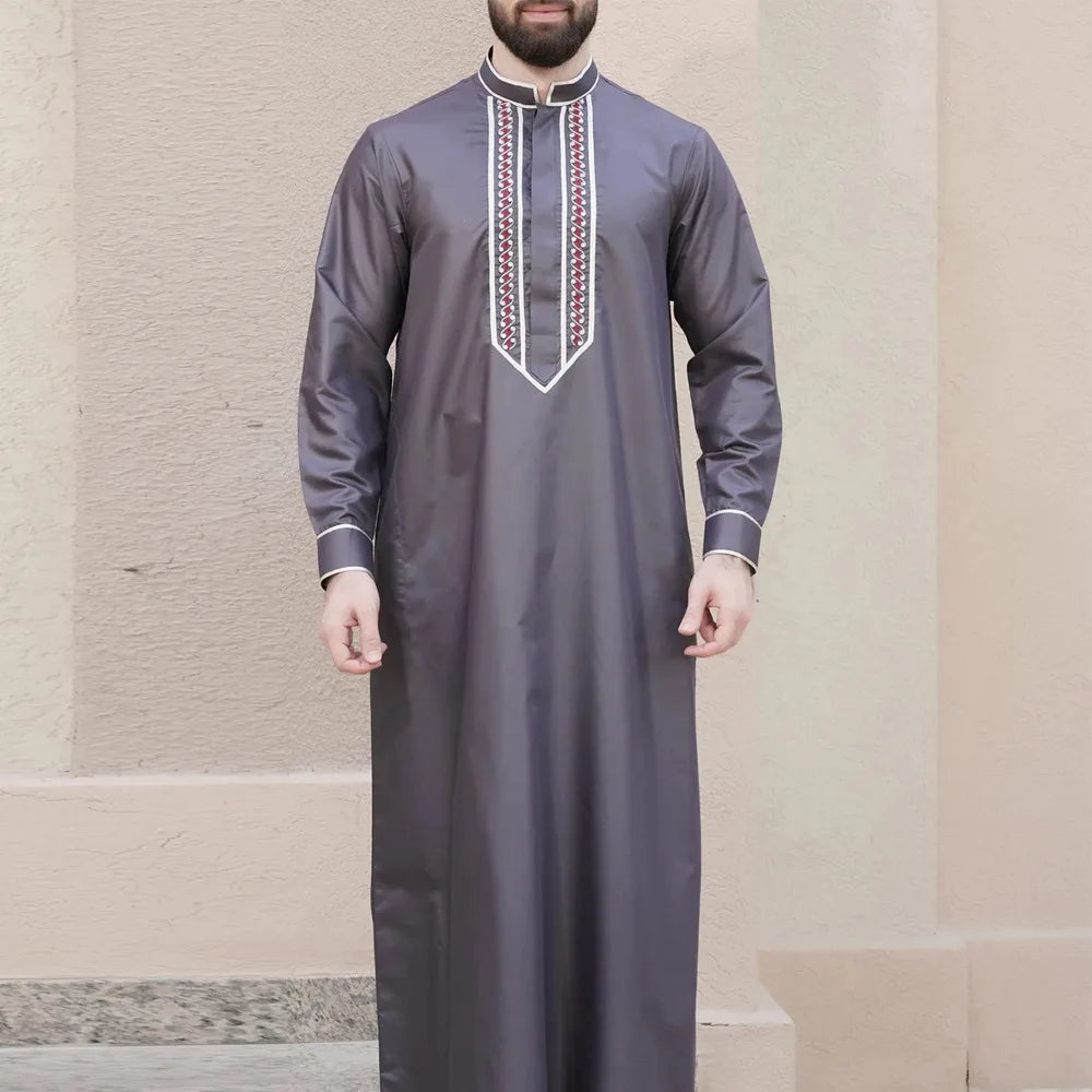 Mid East Islamic Men Clothes Muslim Fashion Abaya Men Embroidered Loose Stand Collar Long Robe Ethnic Style 2026 Man Jubba Thobe