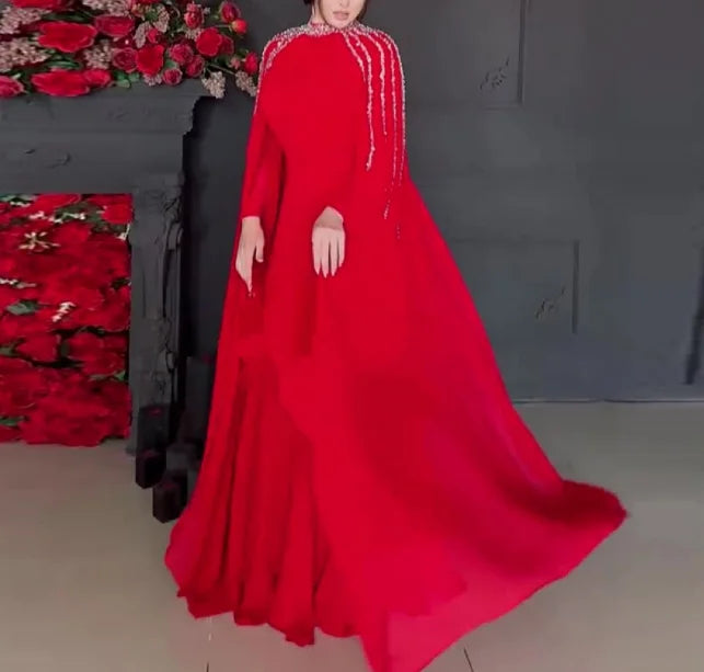 Women's Light Luxury High-End Fashion Rhinestone Evening Dress Temperament New Fashion Women Elegant High Waist Party Dresses