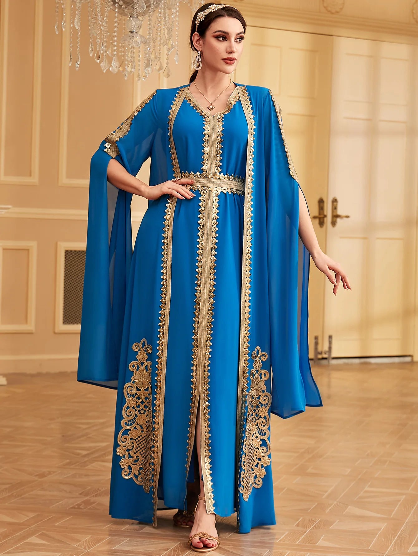 Middle East Arab Muslim New Fashion Women's Embroideried Casual Trendy Loose Elegant 2 Piece Sets Cardigan Coat Dresses Female