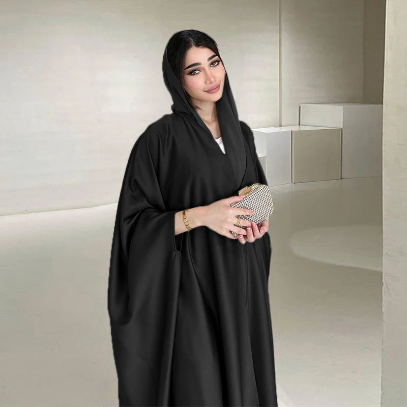 Fashionable Muslim black robe soft light forged bat sleeve long sleeved cardigan