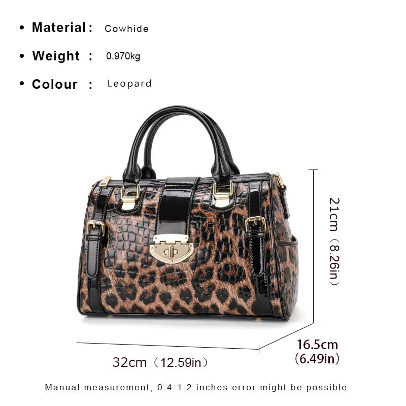 he Aidrani women's handbag, expertly made from hi - quality materials, is a luxurious leopard print Boston bag with its fashiona