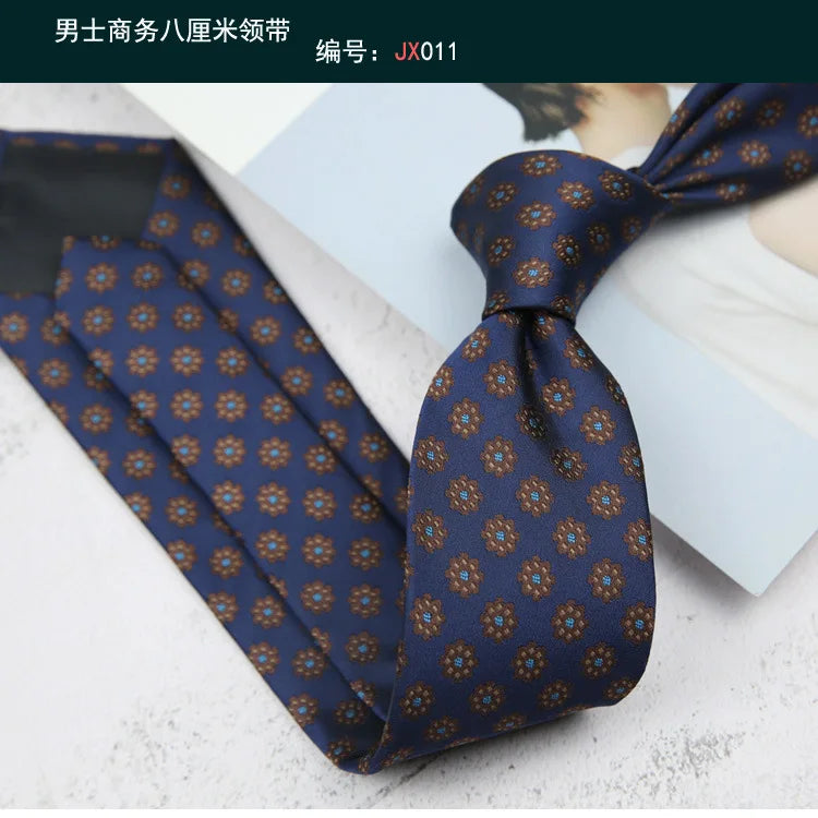 British Italian Style 8CM Formal Ties For Men Business Striped Floral White Brown Neckties Luxury Silk Neck Ties Wedding Cravat