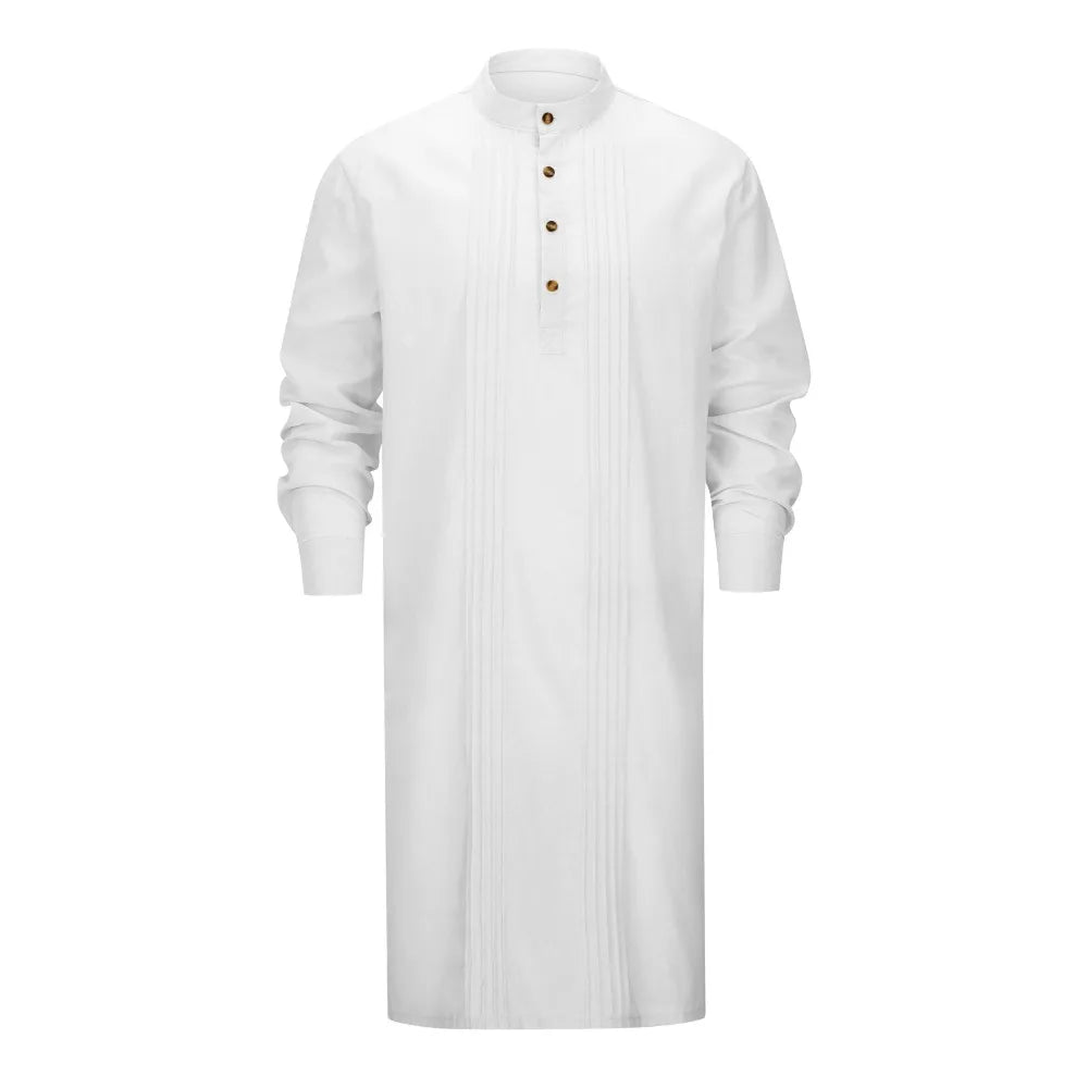 Men's Arabic Style Long Shirt - Minimalist Thobe Robe Shirt, Modern Traditional Muslim Wear for Casual & Prayer