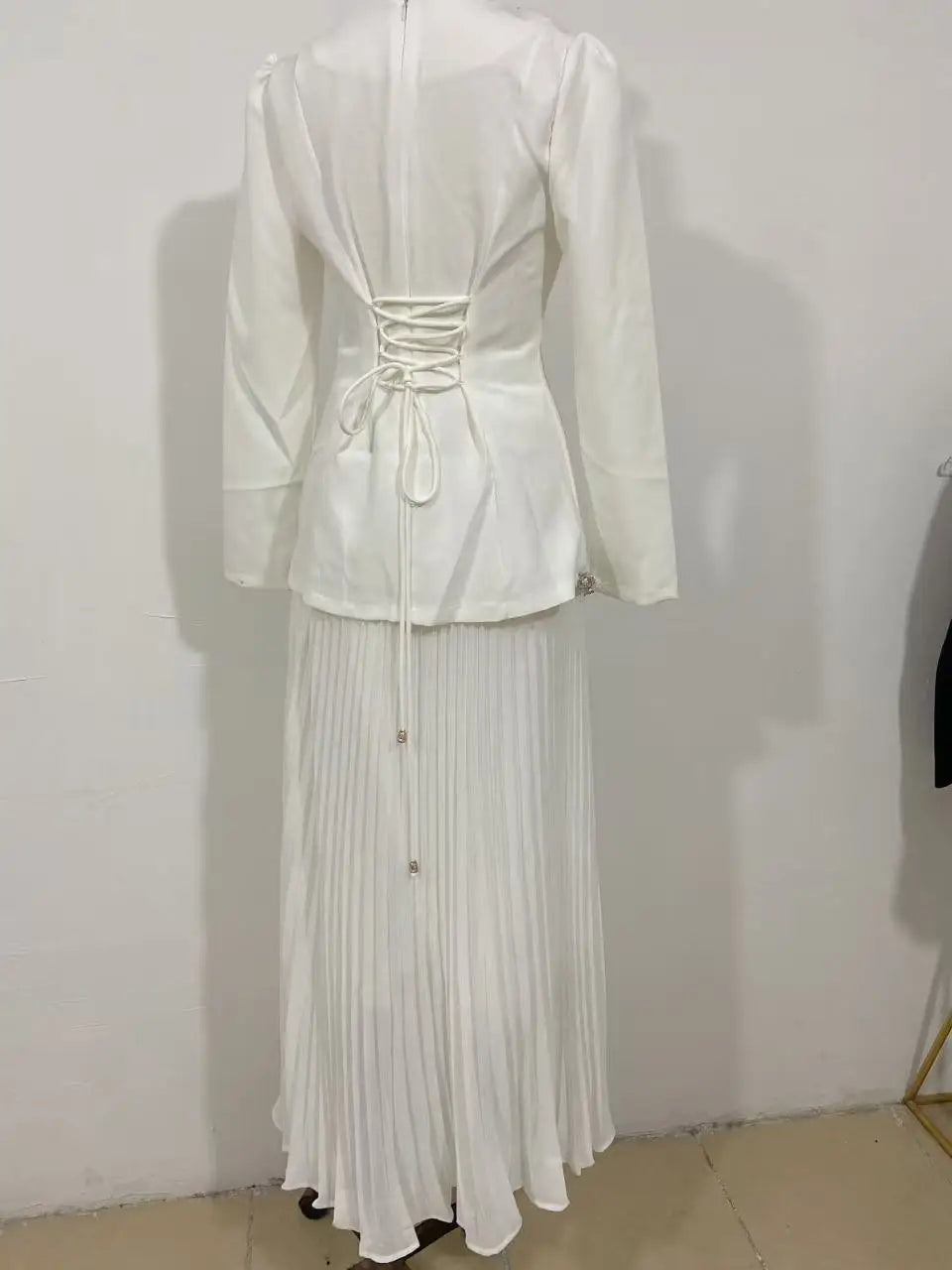 Abaya Pleated Dress Women Dubai Dresses Sequins Lace Up Islam Vestidos Long Robe Jalabiya Morocco Kaftan Eid Muslim Ramadan