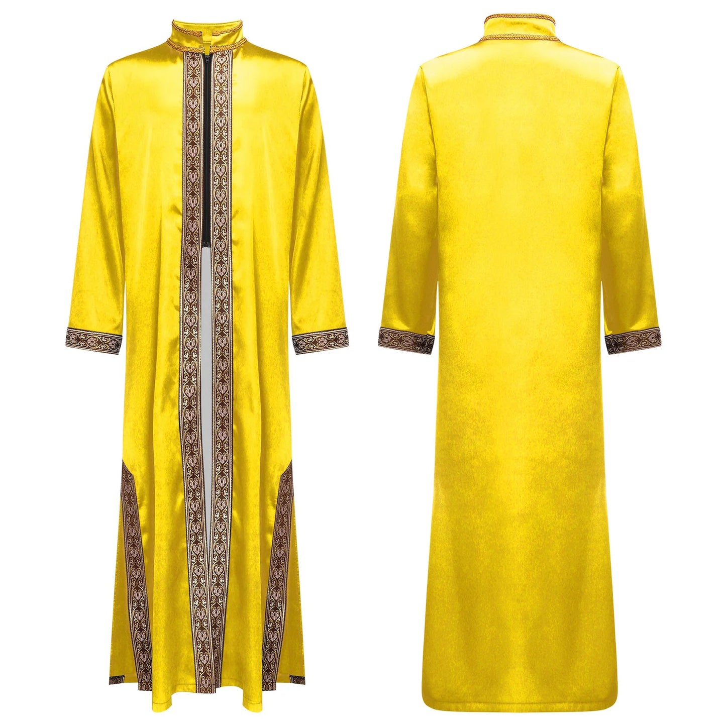 Boys Gold Embroidery Maxi Muslim Thobe Kaftans Arab Gown Islamic Robe Cosplay Long Sleeves Coats Festival Holiday Costume