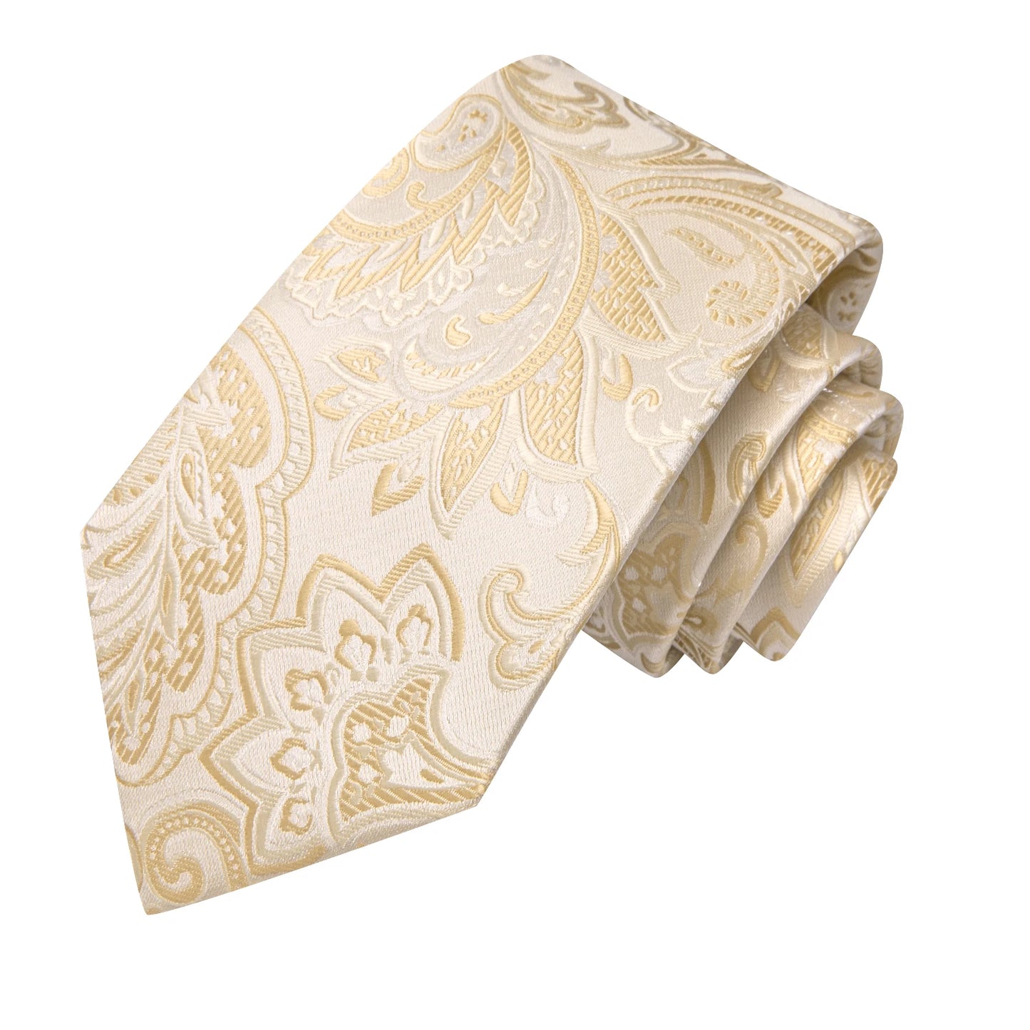 Hi-Tie Champagne Floral Paisley Silk Elegant Tie For Men Groom Wedding Men Necktie Pocket Square Cufflink Accessory Wholesale