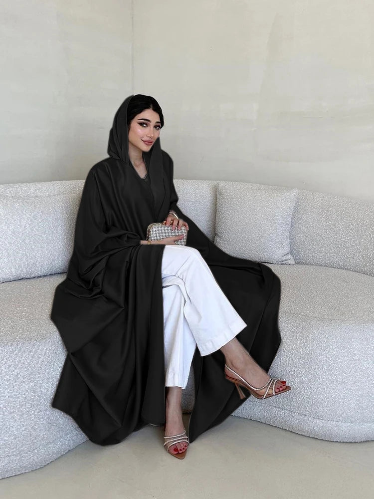 Fashionable Muslim black robe soft light forged bat sleeve long sleeved cardigan