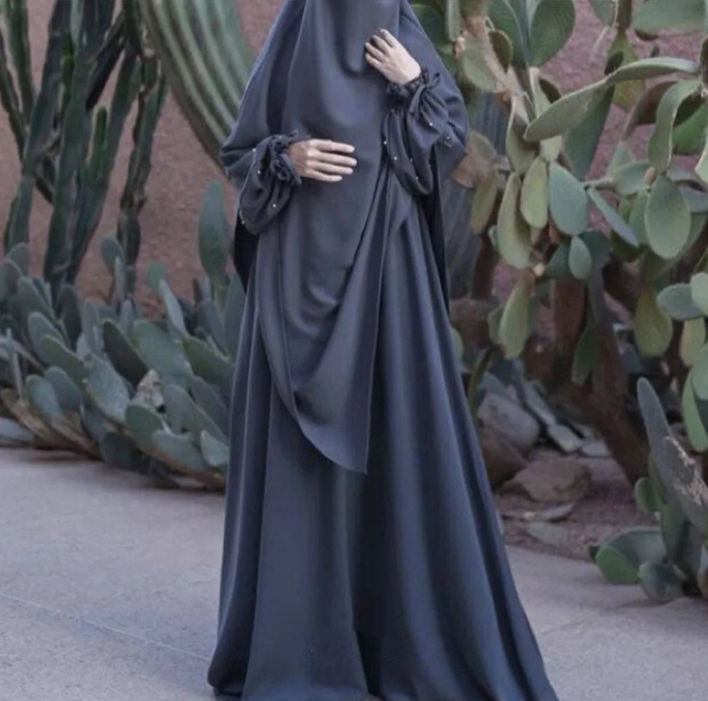 Abaya with Khimar Set Jilbab 2 Piece Ramadan Eid Jilbeb Long Hijab Dress Muslim Prayer Clothes Women Turkey Islamic Dubai Outfit