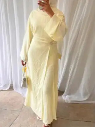 Muslim Women Arabic Dubai Abaya Solid Drawstring Long Dress Modest Ramadan Kaftan Robe Femme musulmane Islam Clothing Kebaya