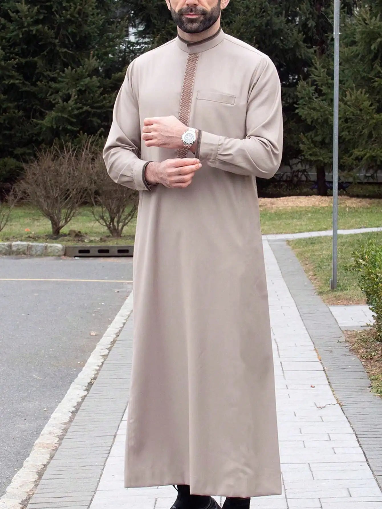 Arab Muslim Men's Robe  Ethnic Style Embroidered Moroccan Style Casual Traditional Islamic Thobe Long Dress Prayer Gown