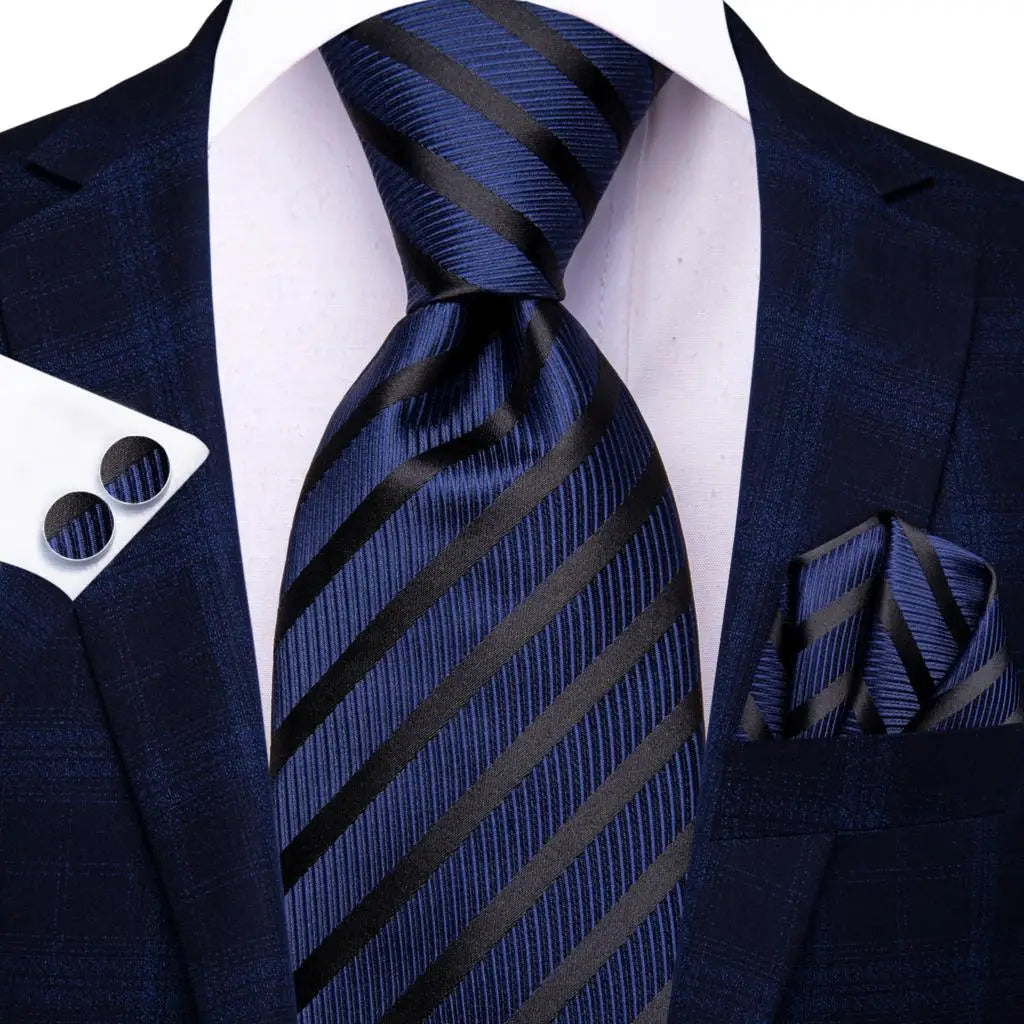 Hi-Tie Blue Business Solid Silk Men's Tie NeckTie 8.5cm Ties for Men Formal Luxury Wedding High Quality Gravata