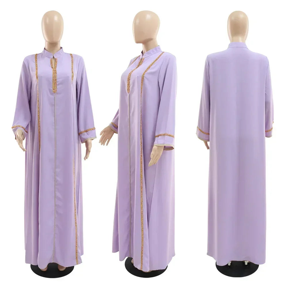Ramadan Abaya Femme Musulmane Moroccan Kaftan for Woman Fashion Solid Diamonds Full Sleeve Loose Turkish Dubai Robe