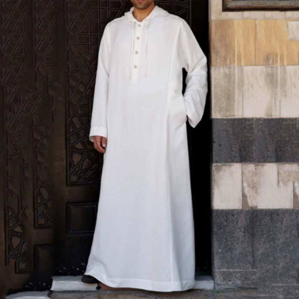 Muslim Fashion Men Clothes Solid Long Sleeve Hooded Robes Dubai Middle East Men Islamic Saudi Arabia Kaftan S-5XL