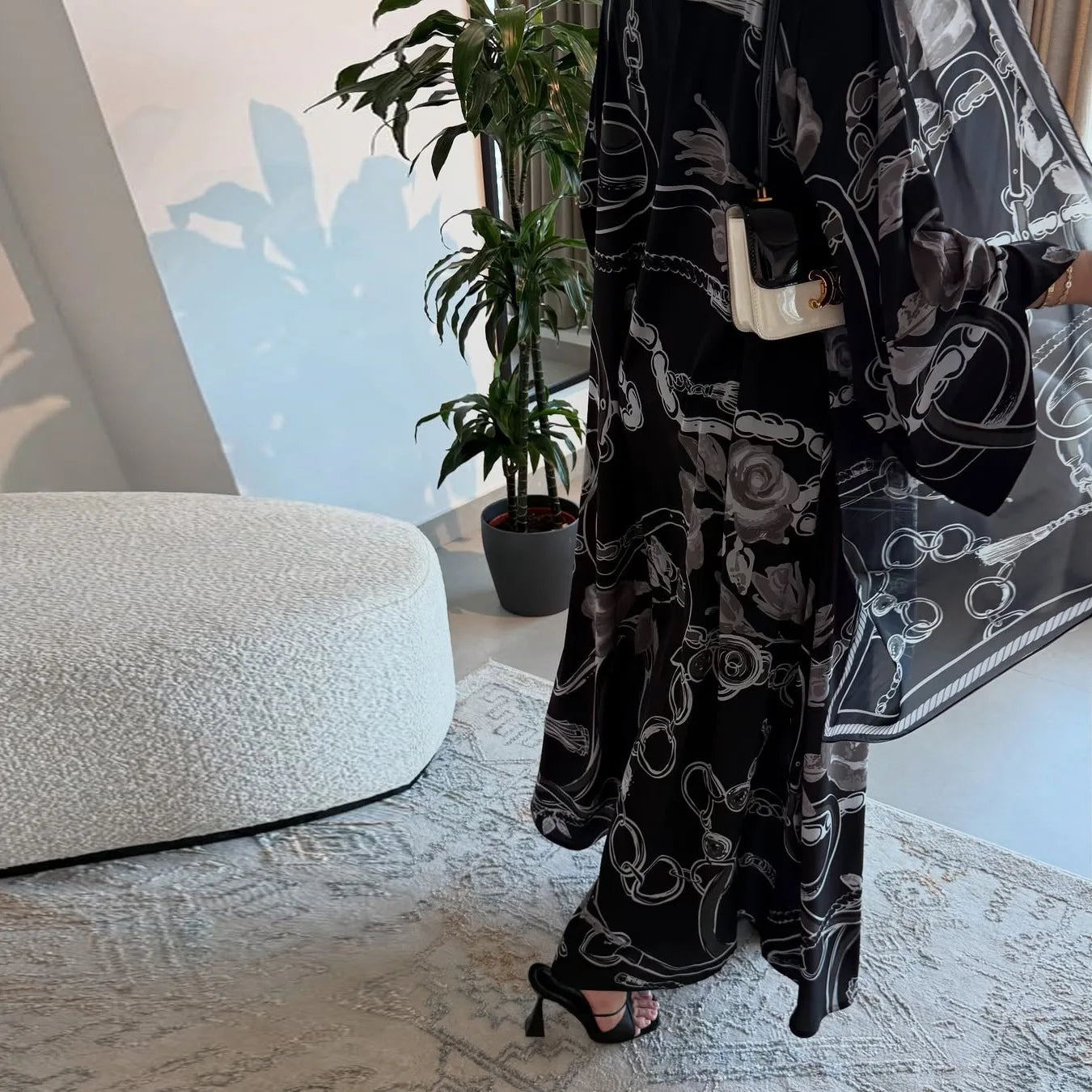 Fashionable Printed Two-Piece Set Large Robe Muslim Middle East Dubai Ethnic Style Outerwear Abaya Open Cardigan Polyester Fa...