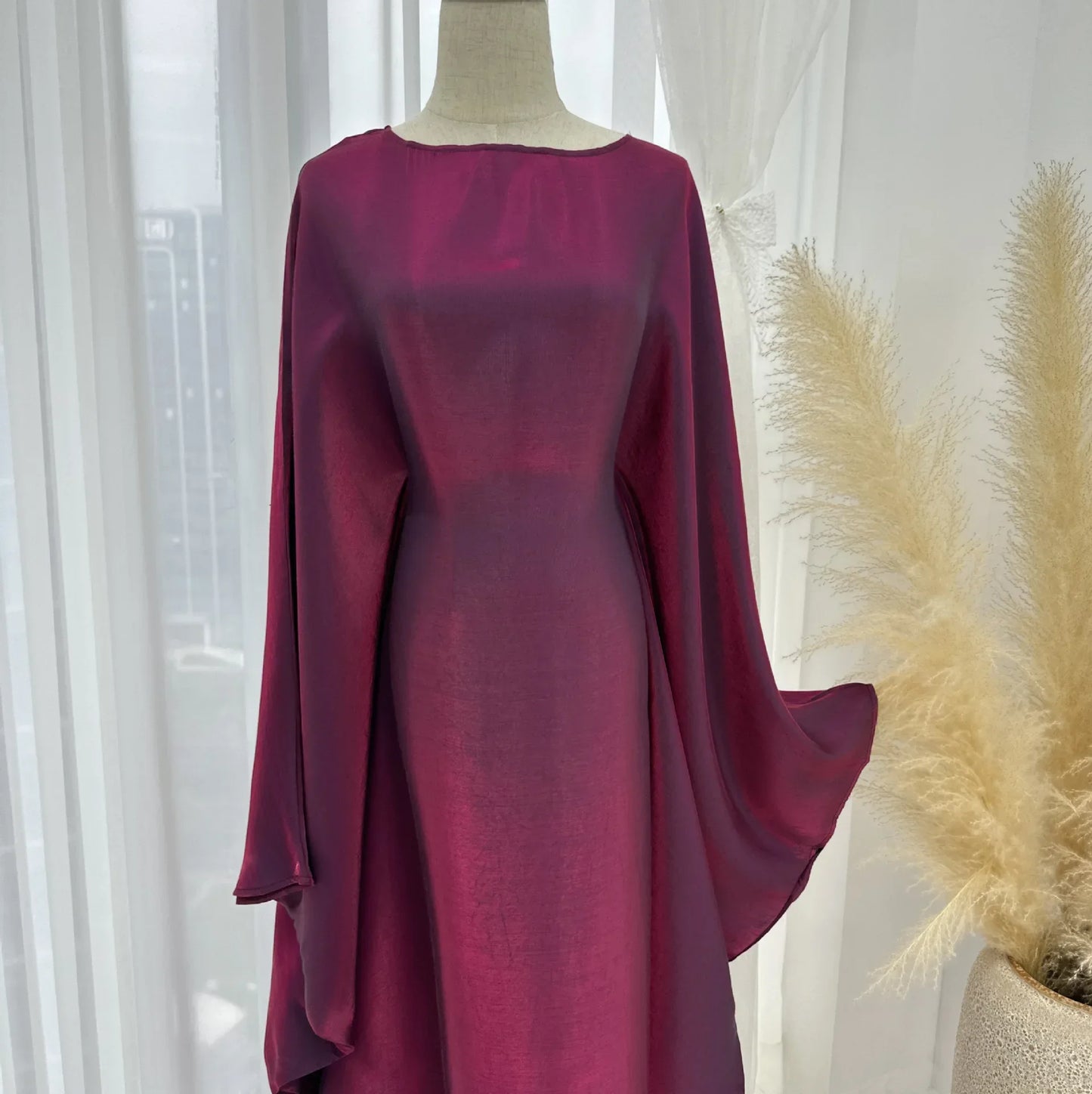 Ramadan Summer Batwing Sleeve Satin Butterfly Abaya Islam Muslim Maxi Dress Kebaya Women Kaftan Robe Musulmane Femme Vestidos