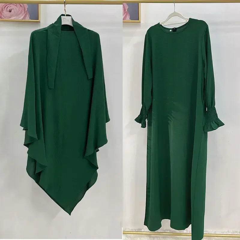 Abaya and Khimar Set Jilbab 2 Piece Ramadan Long Hijab Dress Muslim Prayer Clothes Jilbabs for Women Turkey Islam Dubai Outfit