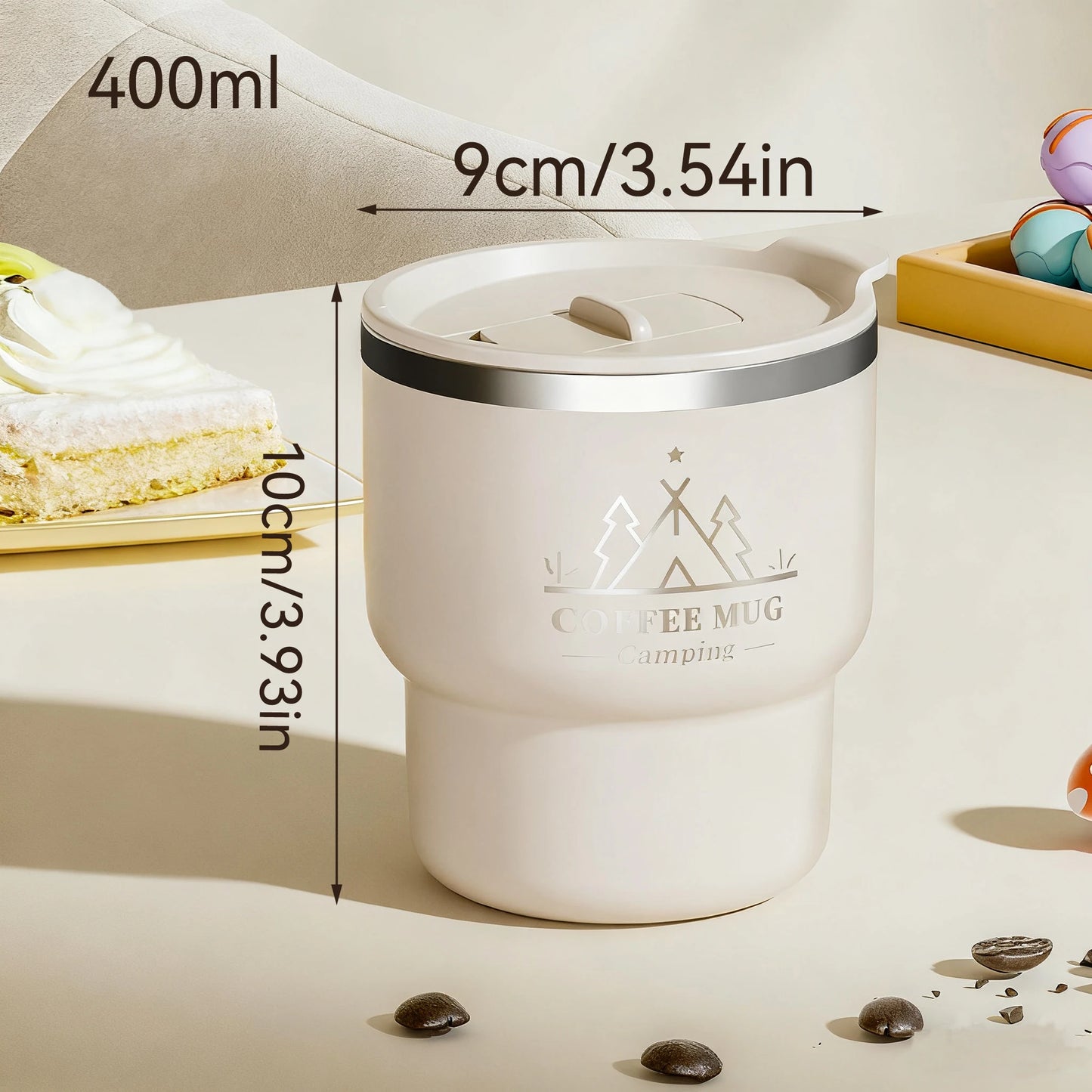 400ML Double Wall Insulated Mug 304 Stainless Steel Milk Coffee Cup Portable Sealed Cold And Hot Water Cup Tumbler With Handle