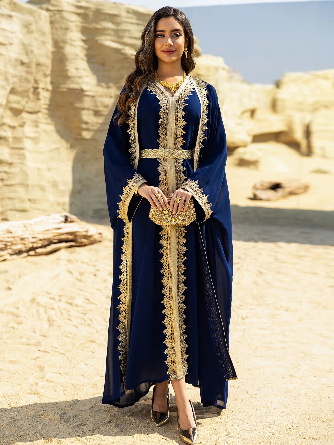 Eid Women Abaya Dress Muslim 2 Piece Set Cardigan with Inner Dress Lace-up Robe Caftan Robe Jalabiya Ramadan Morocco Kaftan 2025