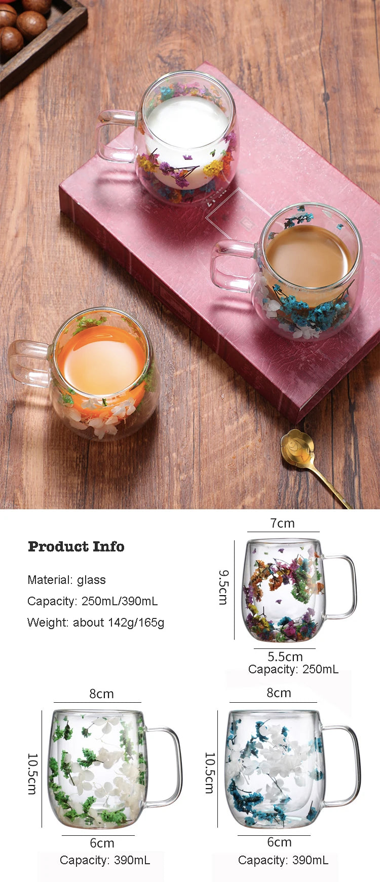 Dried Flower Coffee Mug Double Wall Glass Cup Home Party Cups Cafe Tea Milk Juice Cups For Mother Gift Girls Christmas Gifts