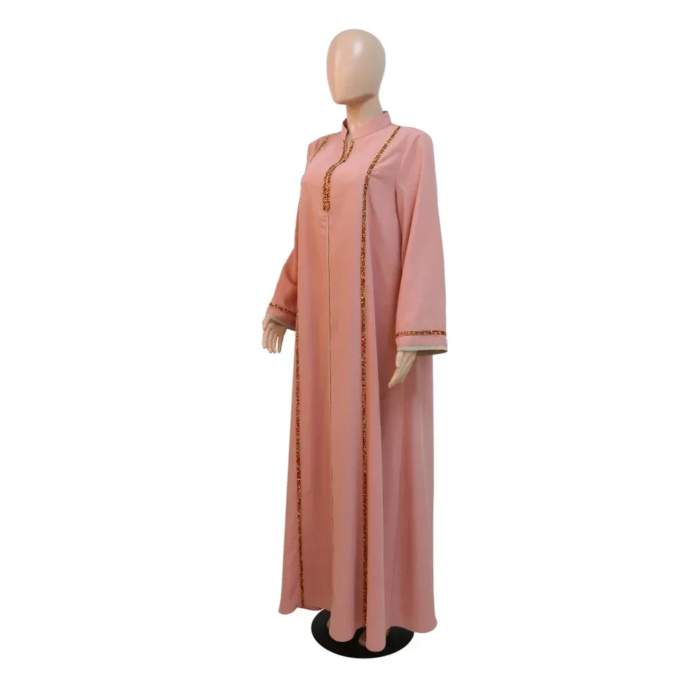 Ramadan Abaya Femme Musulmane Moroccan Kaftan for Woman Fashion Solid Diamonds Full Sleeve Loose Turkish Dubai Robe
