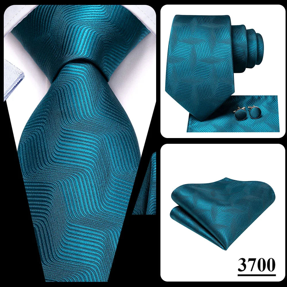 Hi-Tie Teal Green Floral Mens Fashion Necktie Handkerchief Cufflinks for Tuxedo Accessory Classic Silk Luxury Tie for Man Gift
