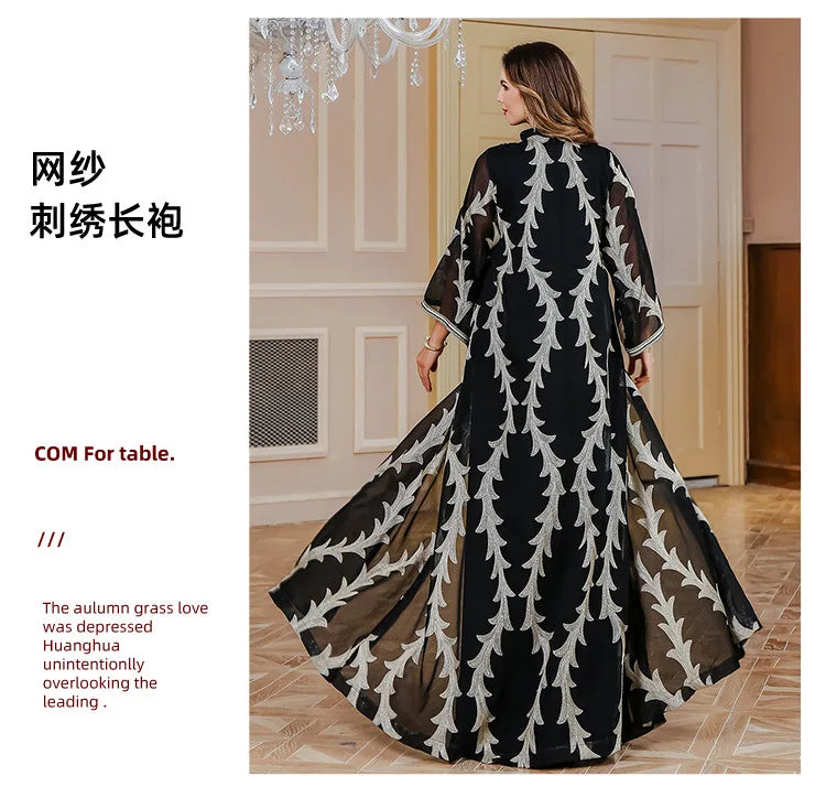 Women Party Dress Abaya Dubai Eid Muslim Mesh Embroidery Jalabiya Ramadan Dresses Morocco Kaftan Vestidos Largos Arab Long Robe