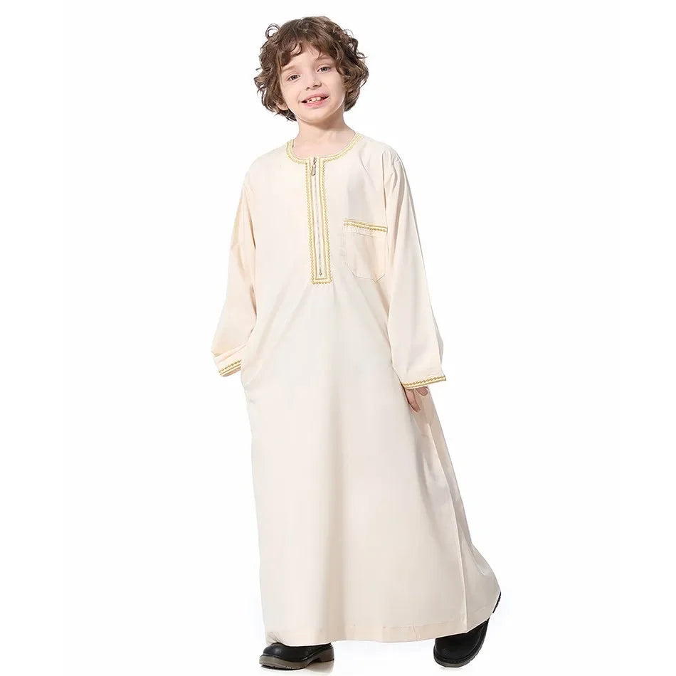 Teenage Boys' Summer Muslim Robe Kids Arab Folk Clothes Boys Solid Color Thobe 5-14 Years National Outfit for Children New