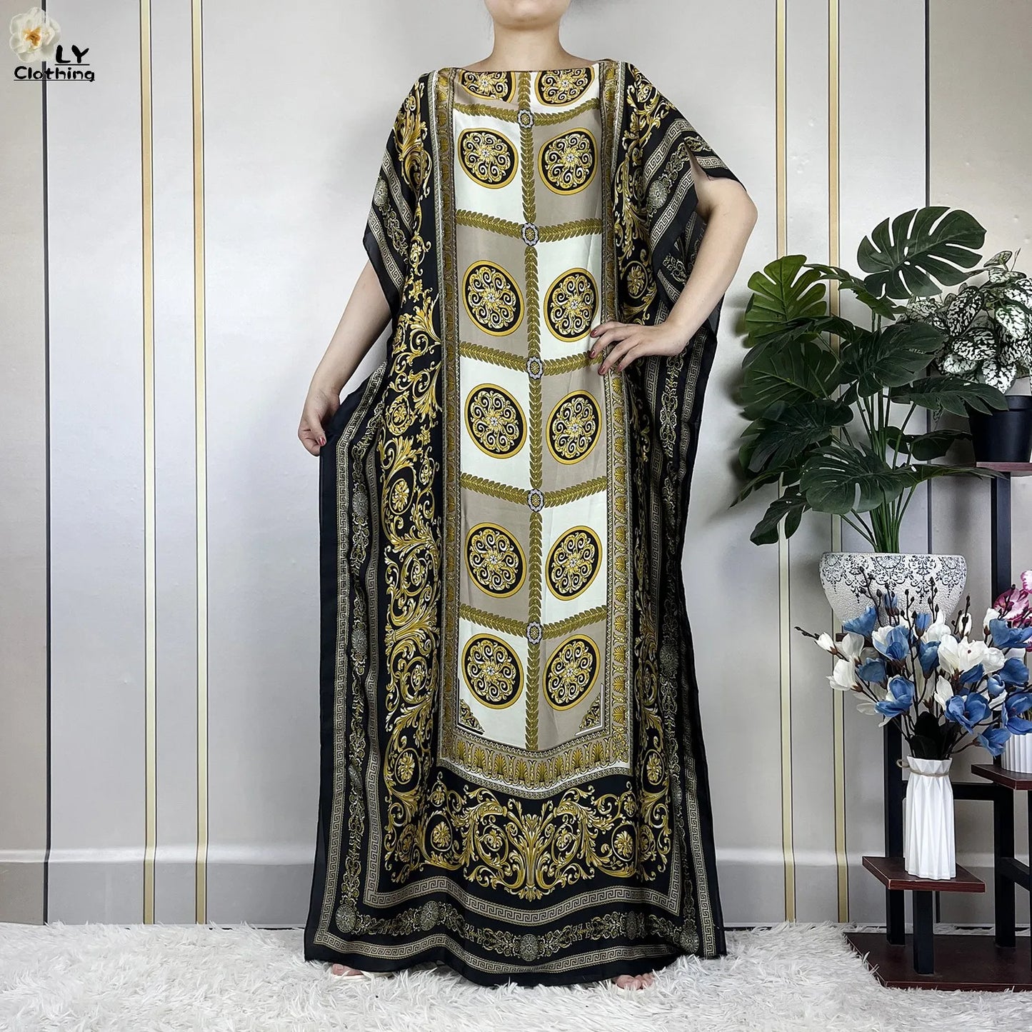 Muslim Abayas For Women 2023 New Fashion Printed Silk Soft Loose Femme Elegant Robe African Maxi Party Dresses With Belt Turban