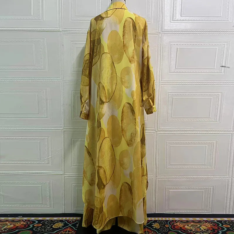 Eid Muslim Suits Women Print Blouses Wide Leg Pants Set Two Piece Musulman Ensemble Dubai Arabic Morocco Islam Casual Ramadan