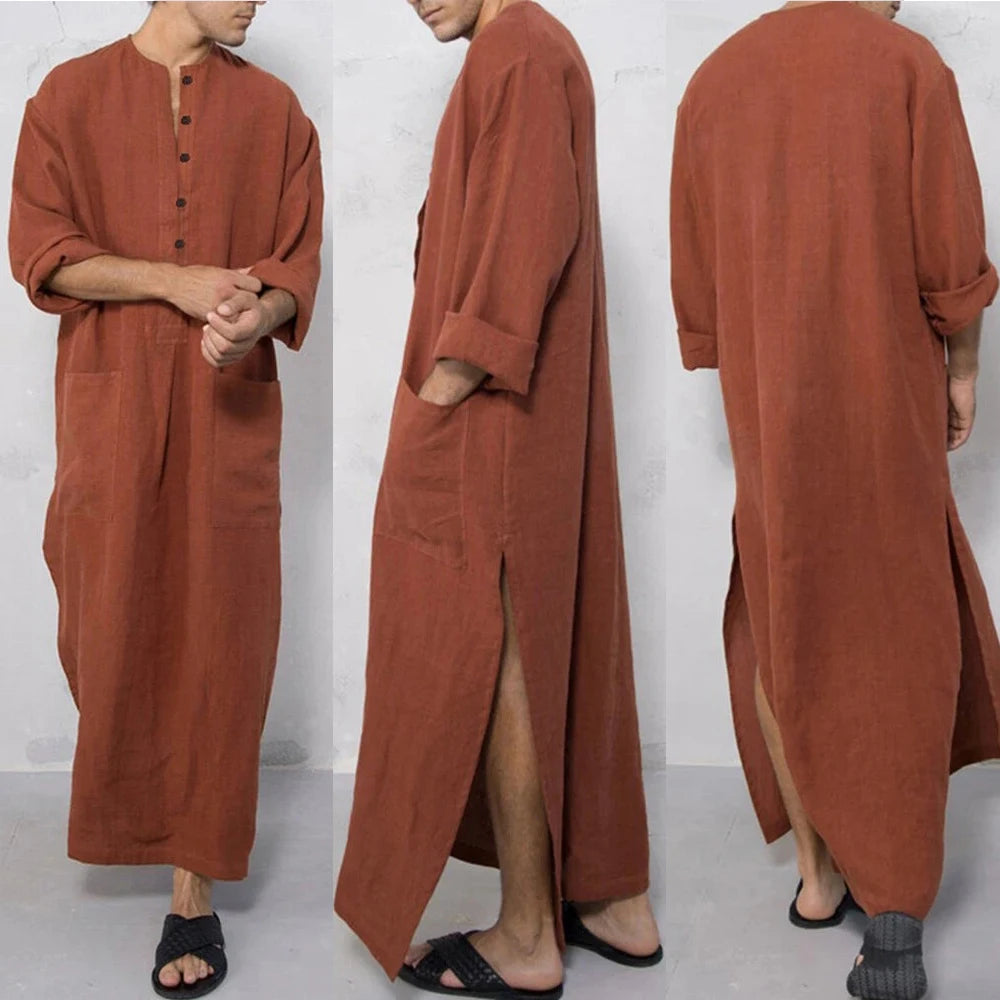 Muslim Men Jubba Thobes Arabic Pakistan Dubai Kaftan Abaya Robes Islamic Clothing Saudi Arabia Black Long Blouse Dressing