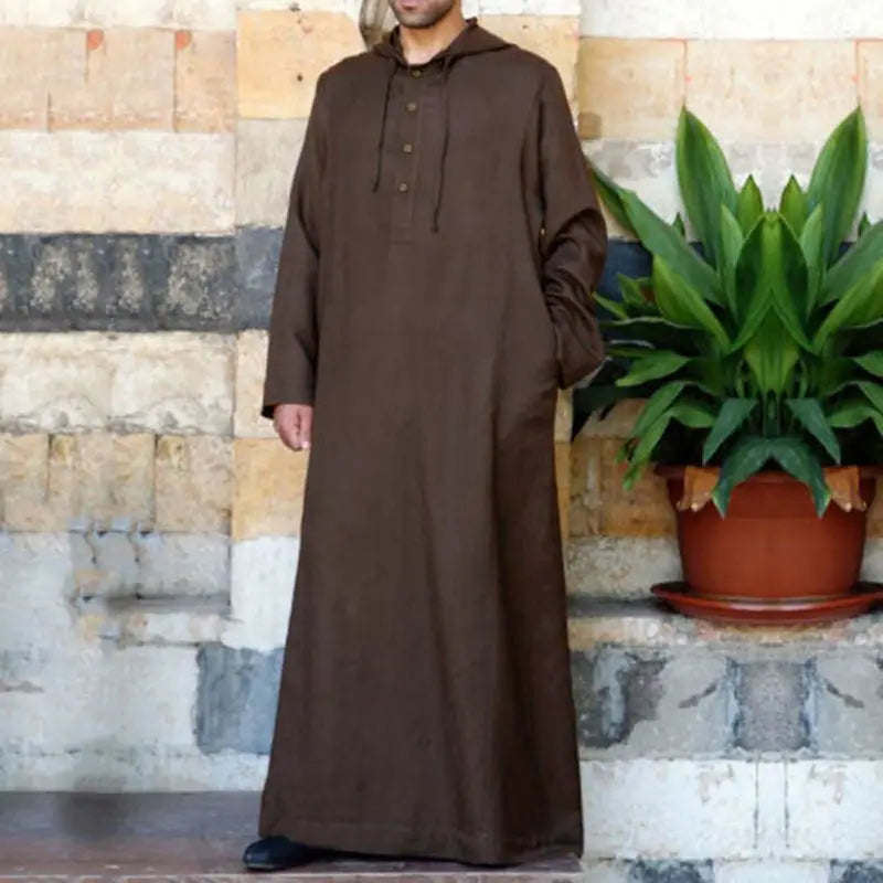Muslim Robe Thobe Arabic Style Long Hooded Shirt Men's Traditional Costume for Cosplay