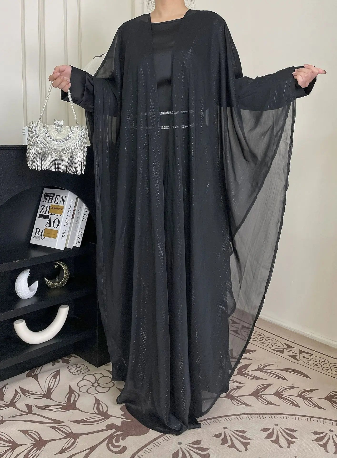 Eid Dress Suit Open Abaya Women Cardigan Dresses 2 Piece Set Jalabiya Muslim Ramadan Dubai Kaftan Party Vestidos Robe Morocco