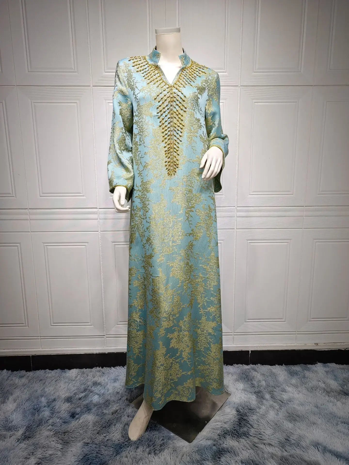 Eid Muslim Dress for Women Abaya Beading Stand Collar Jalabiya Morocco Party Dresses Abayas Kaftan Abaya Vestidos Arab Long Robe