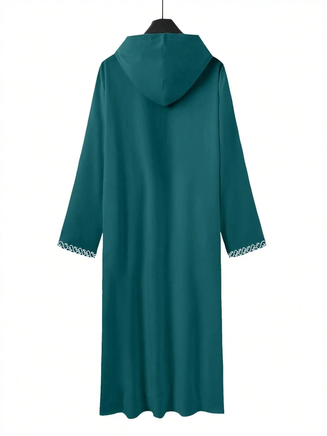 Muslim Men's Black Hooded Zippered Embroidered Robe for Festival Prayer And Worship Clothing