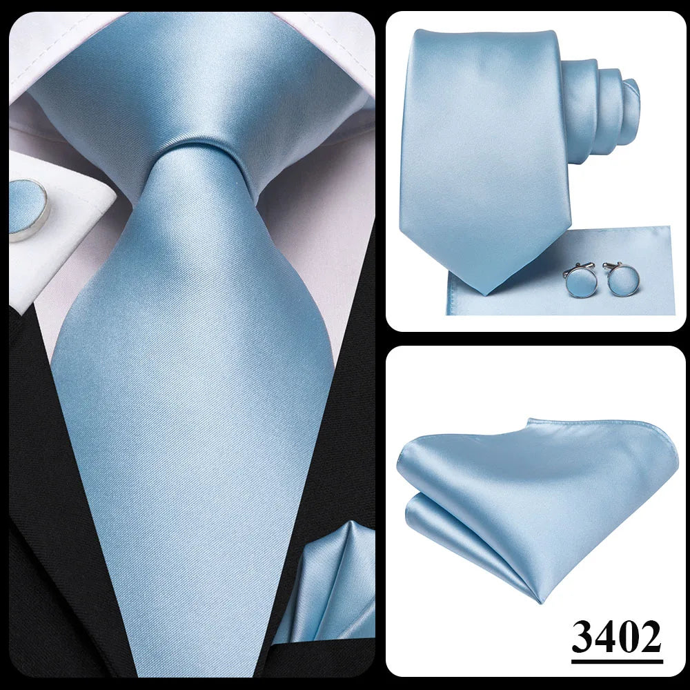 Hi-Tie Blue Business Solid Silk Men's Tie NeckTie 8.5cm Ties for Men Formal Luxury Wedding High Quality Gravata