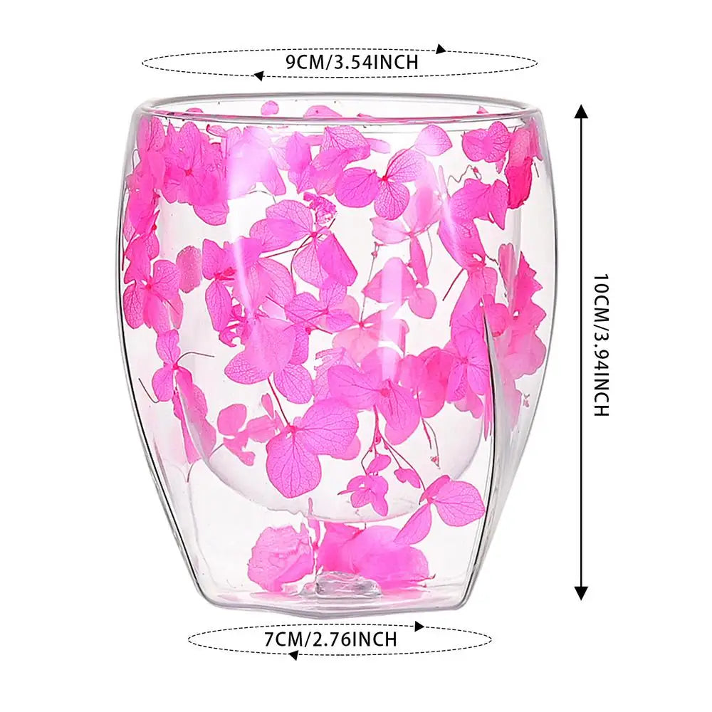 Dried Flower Double Wall Clear Glass Coffee Mugs Dried Flower Decorated Coffee Cup Milk Mug Heat Insulation Coffee Cup 350ml