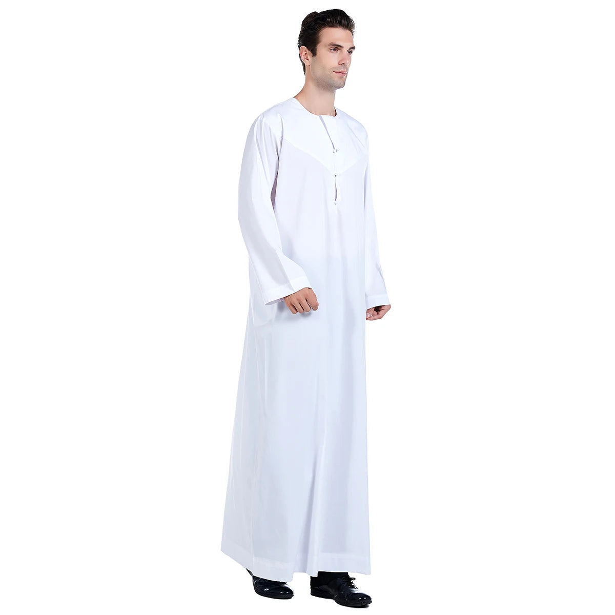 TH817 Men's Muslim Middle Eastern Men Long Sleeves Pure Color Handmade Buckle Robe Ramadan Eid Jubba Thobe