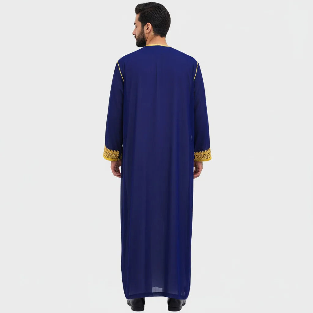 Middle Eastern Traditional Arabic Men's Robe Embroidered Thobe Thoub Dishdasha Jubba Eid Djellaba Open Kimono Abaya Saudi Robes