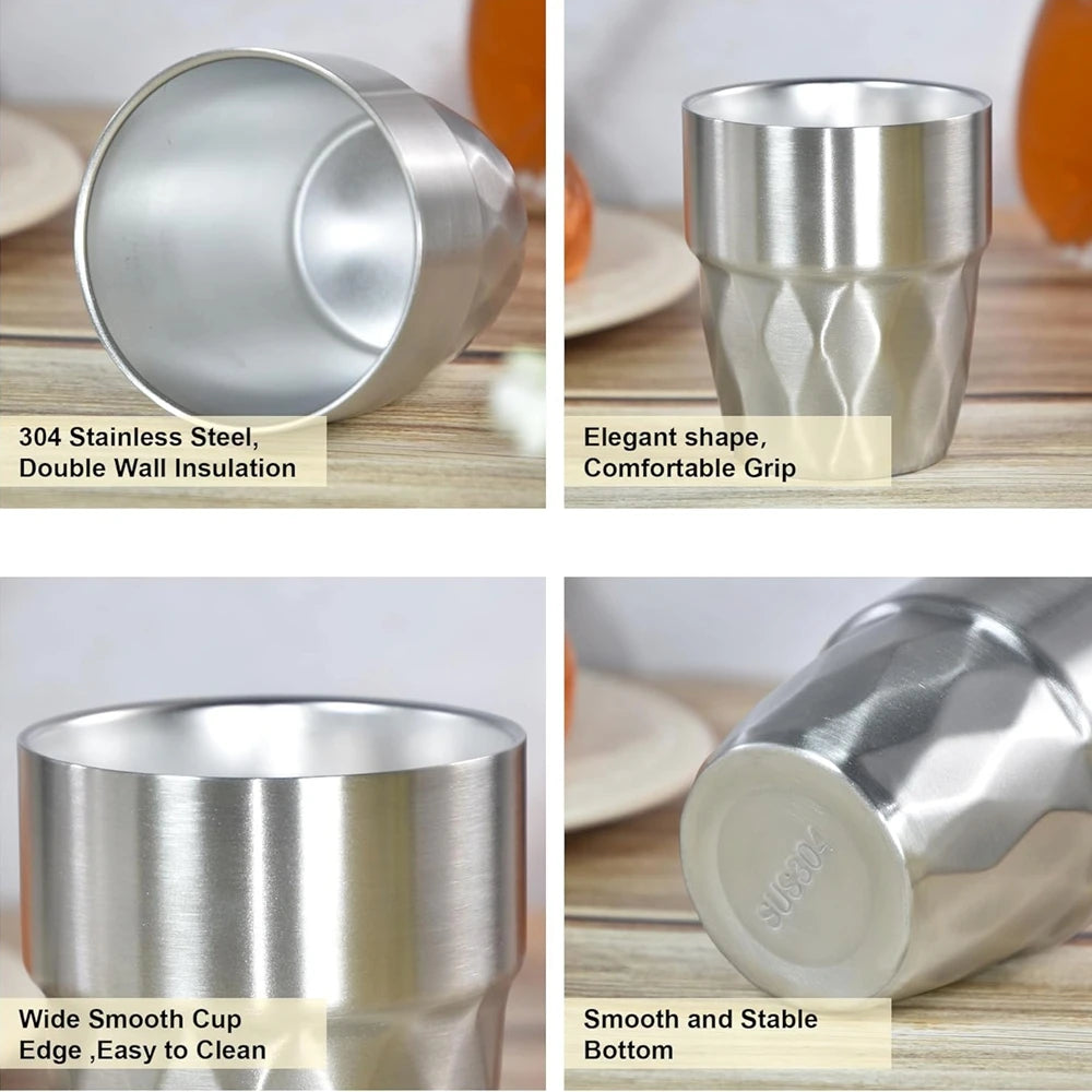 4 Pack Mugs Stainless Steel Cup Metal Cups 10oz Double Layer Insulated 300ml Metal Drinking Glasses for Camping Outdoors Party