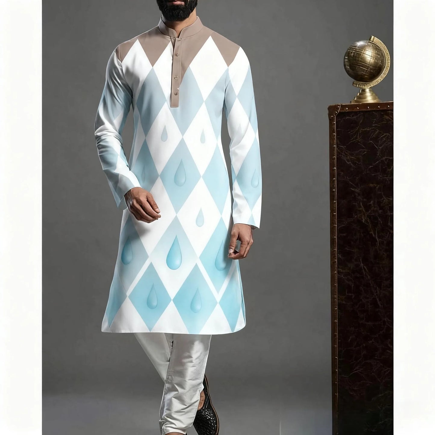 Men Islamic Arabian Patchwork Striped Embroidery Eid Muslim Long Robe Jubba Casual Loose  Muslim Dress Men Abayas