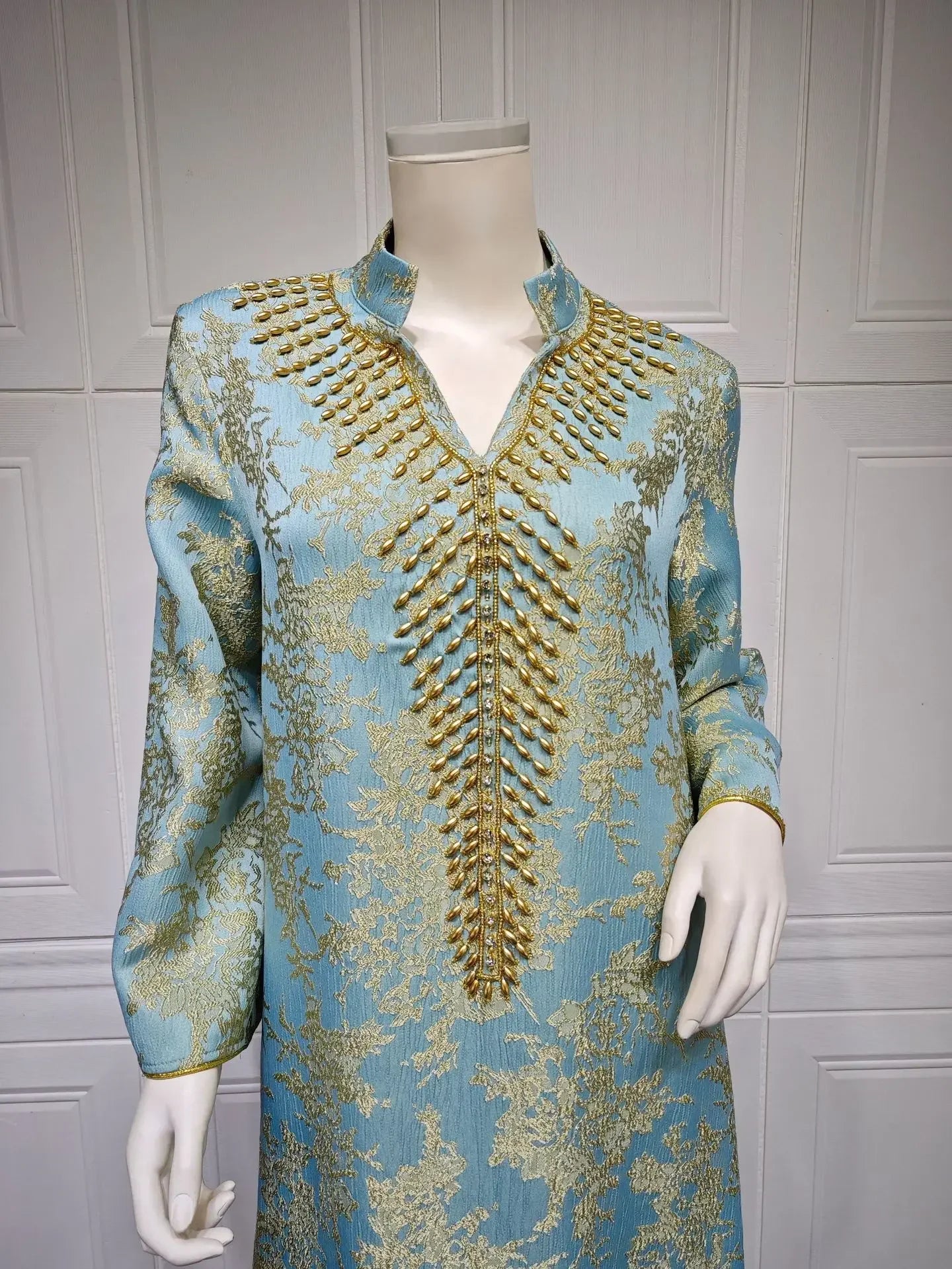 Eid Muslim Dress for Women Abaya Beading Stand Collar Jalabiya Morocco Party Dresses Abayas Kaftan Abaya Vestidos Arab Long Robe